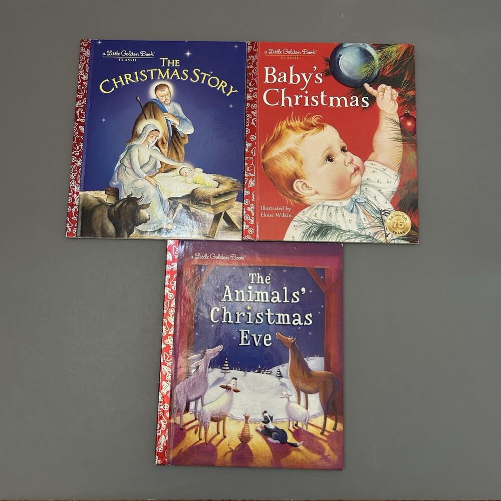 3 Christmas Holiday Themed Little Golden Book with Red Binding Vintage